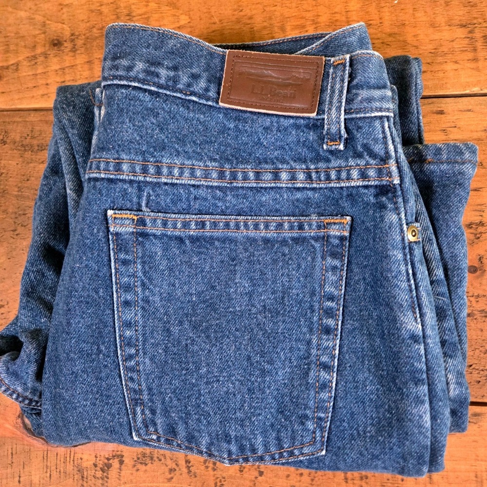 LL Bean Double L Relaxed Fit Flannel Lined Jeans Womens 10 Reg Blue Red NJ15